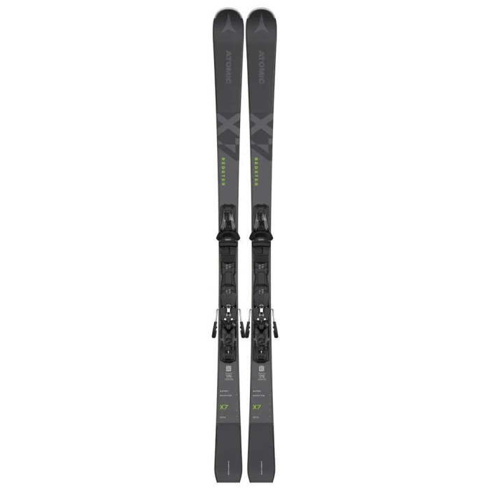 Atomic Redster X7 2023 : skis alpins avec fixations, vue de face.