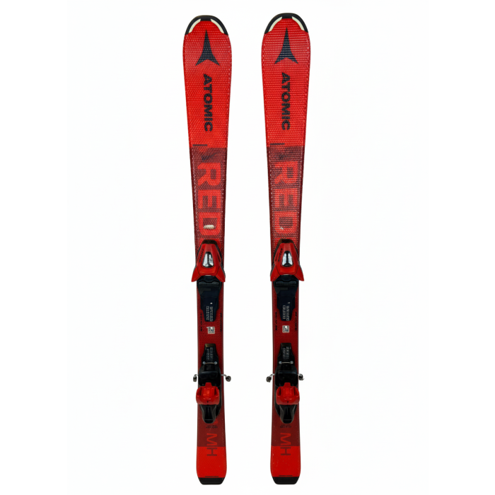 Atomic Redster MH -2022 : skis rouges avec fixations, vue de dessus.