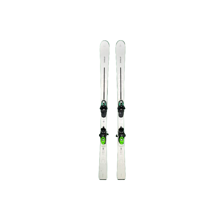 Atomic Cloud C LTD : skis blancs avec fixations vertes, vue de dessus.