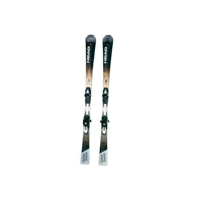 Skis Head Supershape E-Original, vue de dessus, fixations visibles.