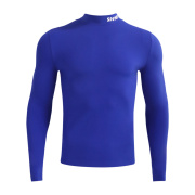 Spines The Blue thermoshirt blauw, vooraanzicht met lange mouwen en wit logo op het opstaande boord