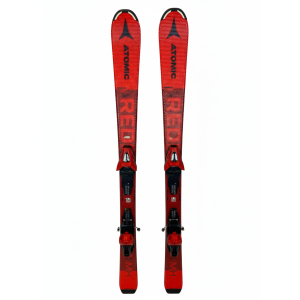 Atomic Redster MH -2022 : skis rouges avec fixations, vue de dessus.