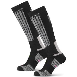 Chaussettes de ski Poederbaas noires, vue rapprochée sur fond blanc.