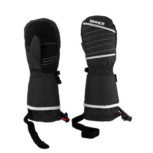 Moufles Sinner Stratton Dry-S Kinder noires, vue de dessus avec détails et logo.