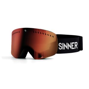 Sinner Aura : Masque de ski noir élégant avec un écran orange éclatant et une protection UV.