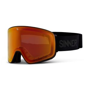 Sinner Aura : Masque de ski noir élégant avec un écran orange éclatant et une protection UV.