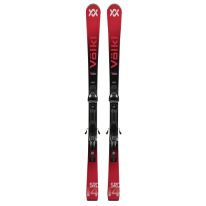 Völkl Racetiger SRC 2025 rouge — profil montrant carres et fixations